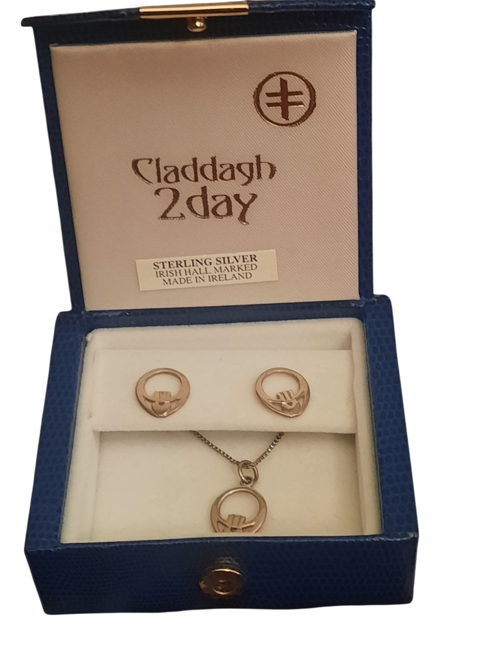 Sterling Silver Claddagh Necklace and Earrings Set Made In IRELAND
